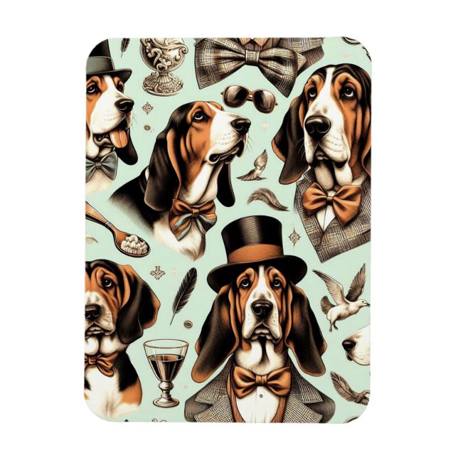 Vintage Basset Hound Seamless Magnet (Vertikal)