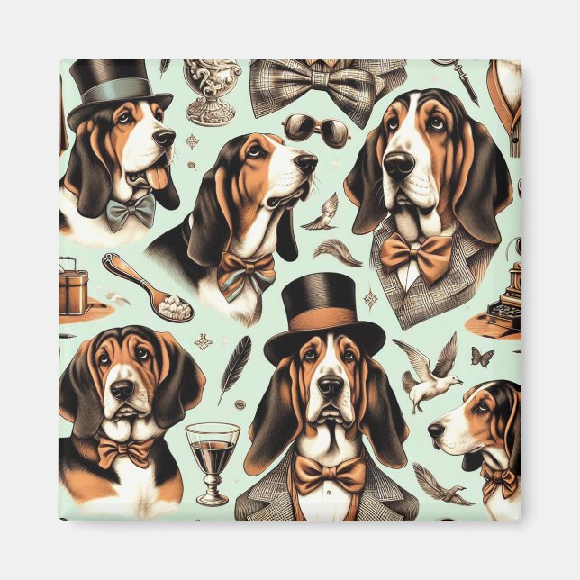 Vintage Basset Hound Seamless Magnet (Framsidan)