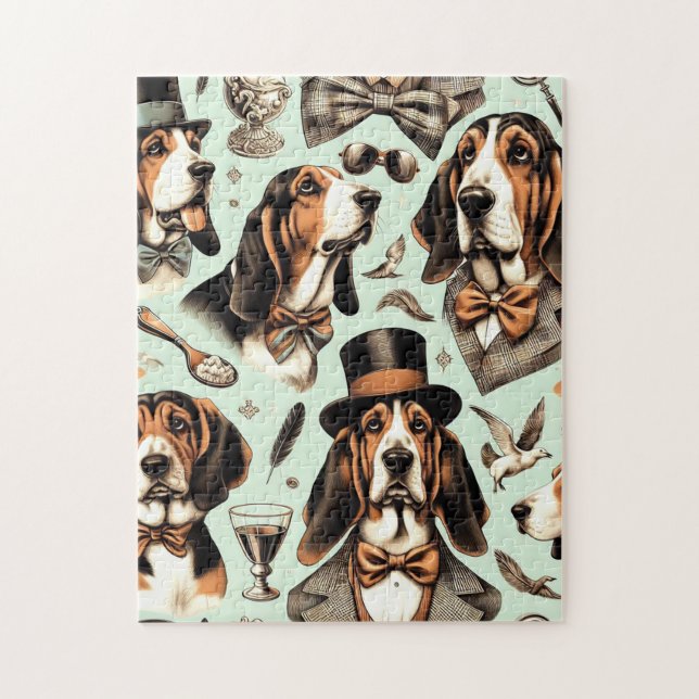 Vintage Basset Hound Seamless Pussel (Vertikal)
