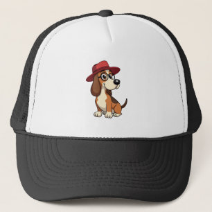 Vintage Basset Hound-serieteckning i röd hatt Söt Keps
