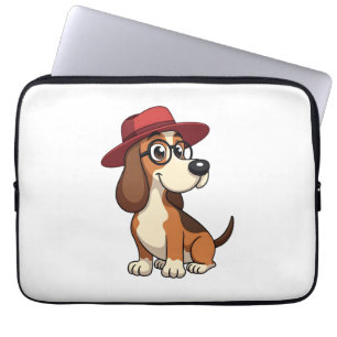 Vintage Basset Hound Tecknad bild i röd hatt Söt h Laptop Fodral