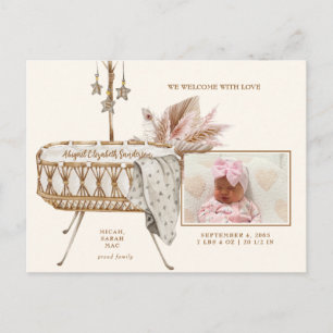 Vintage Bassinet Pampas Photo Birth Notice Vykort