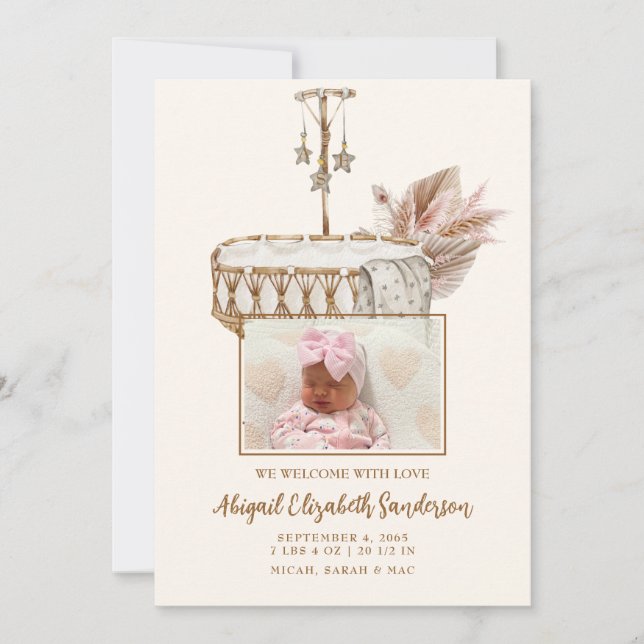 Vintage Bassinet Photo Birth Notice Inbjudningar (Framsida)