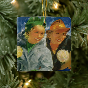 Vintage bästa vänner! Eleganta och stiliga kvinnor Julgransprydnad Keramik