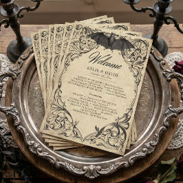 Vintage Bat Until Death Black Parchment Wedding Program