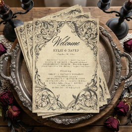 Vintage Bat Until Death Black Parchment Wedding Program