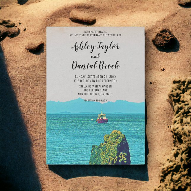 Vintage båtens resmål bröllopsresa inbjudningar (Skapare uppladdad)