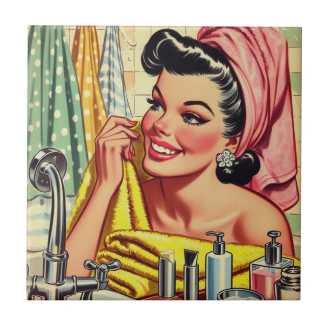Vintage Bath Pin Up Kakelplatta (Framsidan)
