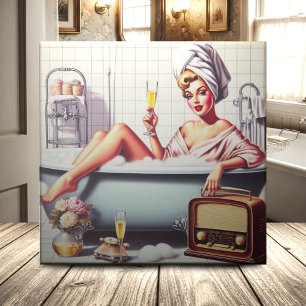 Vintage Bath Pin-Up Kakelplatta