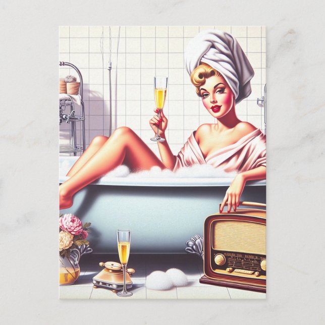 Vintage Bath Pin-Up Vykort (Framsida)