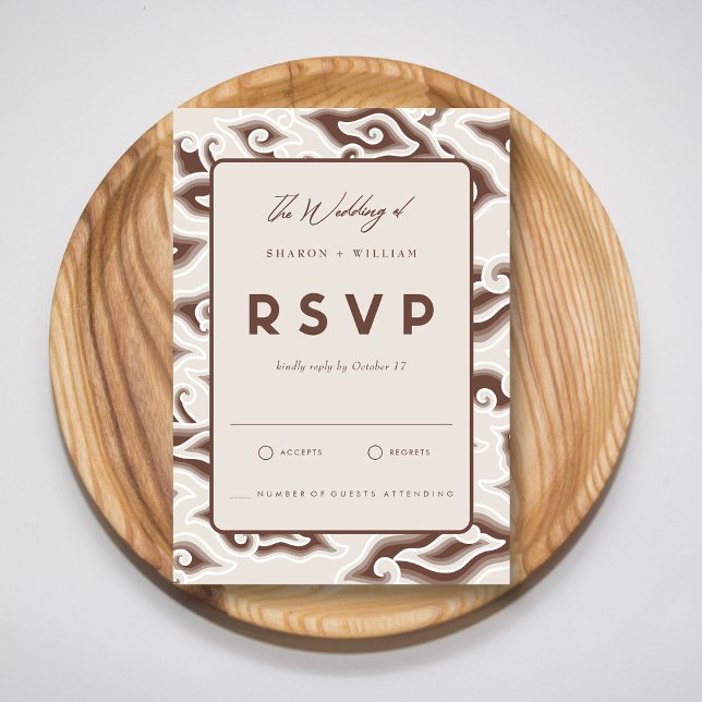 Vintage Batik Bröllop OSA Card-Anpassade (Elegant Batik Response Vintage Brown Wedding RSVP Card)