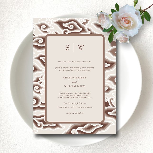 Vintage Batik Bröllop: Östtimor Inbjudningar (Timeless Batik Beauty Vintage Brown Wedding Invitation)