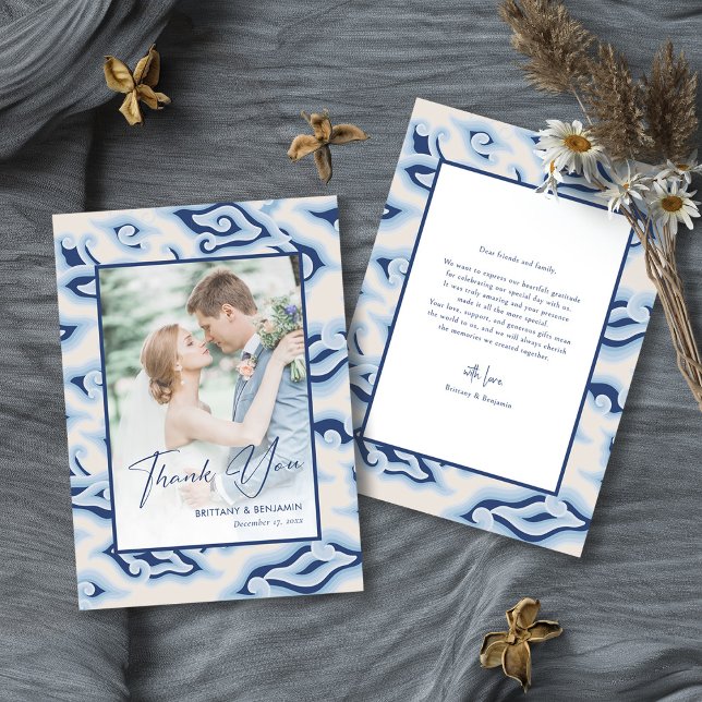 Vintage Batik Bröllop - tack för din Anpassningsba Kort (Personalized Unique and Stylish Vintage Wedding Thank You Card)