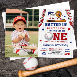 Vintage Batter upp basket 1:a födelsedagsfoto Inbjudningar