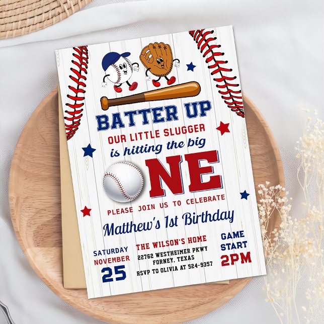 Vintage Batter upp basket 1:a födelsedagsinbjudan Inbjudningar (Skapare uppladdad)