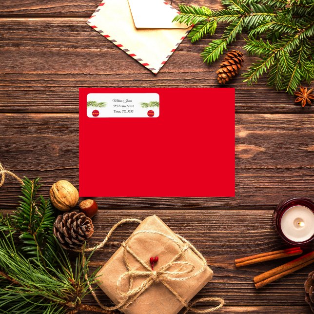 Vintage Baubles Julgran Festive Bröllop Returadress Etikett (Skapare uppladdad)