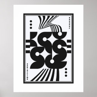 vintage bauhaus svart och vit vågig geometrisk poster