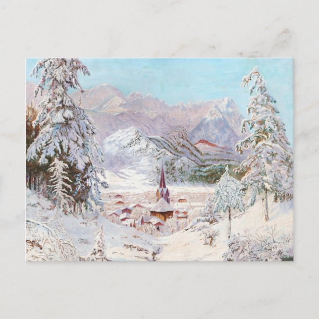 Vintage Bavarian Winter jul Art Vykort (Framsida)