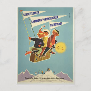 Vintage bayerska Alpernor Berchtesgaden Tyskland T Vykort