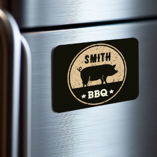 Vintage BBQ Black Tan Gris Logotyp Distress Magnet