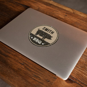 Vintage BBQ Black Tan Gris Logotyp Distress Runt Klistermärke