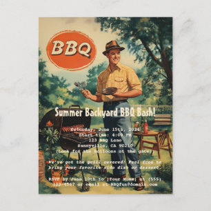 Vintage BBQ Delight: Classic Backyard Cookout Scen Vykort
