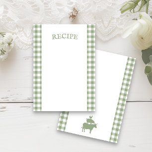 Vintage BBQ Sage Grönt Gingham Recipe-kort