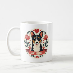 Vintage Be Mine Corgi Alla Hjärtans Dag Blommig Fo Kaffemugg