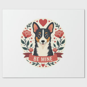 Vintage Be Mine Corgi Alla hjärtans dag Blommig Fo Presentpapper