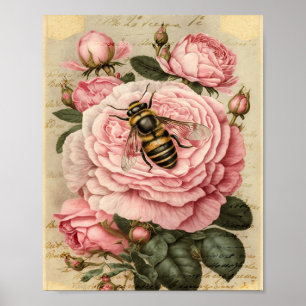 Vintage Be och Rosa ros Poster