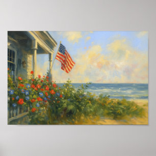 Vintage Beach 4:e juli Amerikanas självständighet Poster