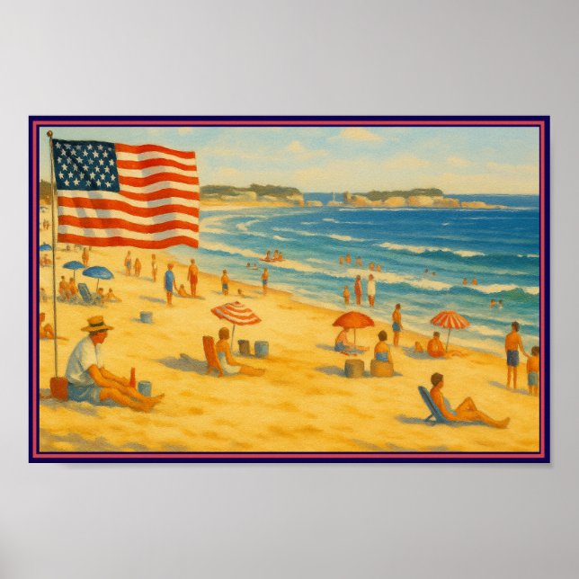 Vintage Beach 4:e juli Amerikanas självständighet Poster (Framsidan)
