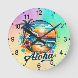 Vintage Beach Aloha Sublication-94953 Rund Klocka