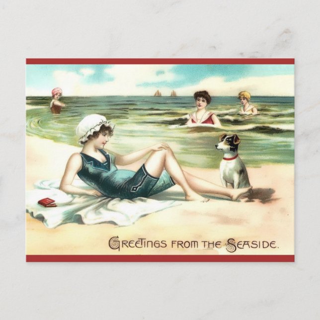 Vintage Beach Bathing Beauty Postcard-bild Vykort (Framsida)