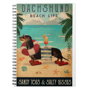 Vintage Beach Cocktail Life Dachshund Anteckningsbok