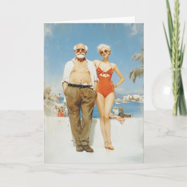 Vintage Beach Couple Summer Contrast Kort (Framsida)