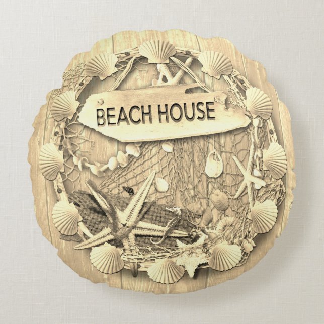 Vintage Beach Cushion - Beach House Rund Kudde (Framsidan)