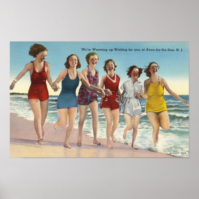 Vintage Beach dam i baddräkter Poster (Framsidan)