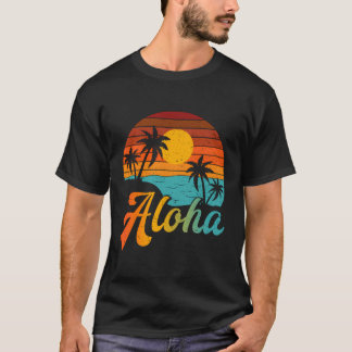 Vintage Beach Handflatan Träd Aloha Hawaii Family  T Shirt