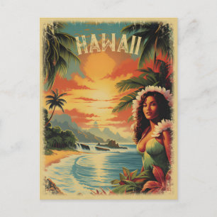 Vintage Beach Hawaii Girl Travel Postcard Vykort