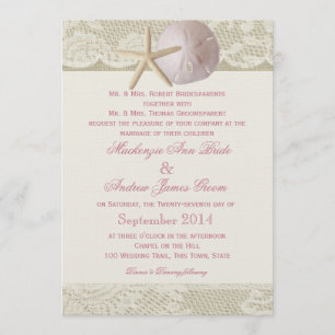 Vintage Beach Ivory Rosa Inbjudningar