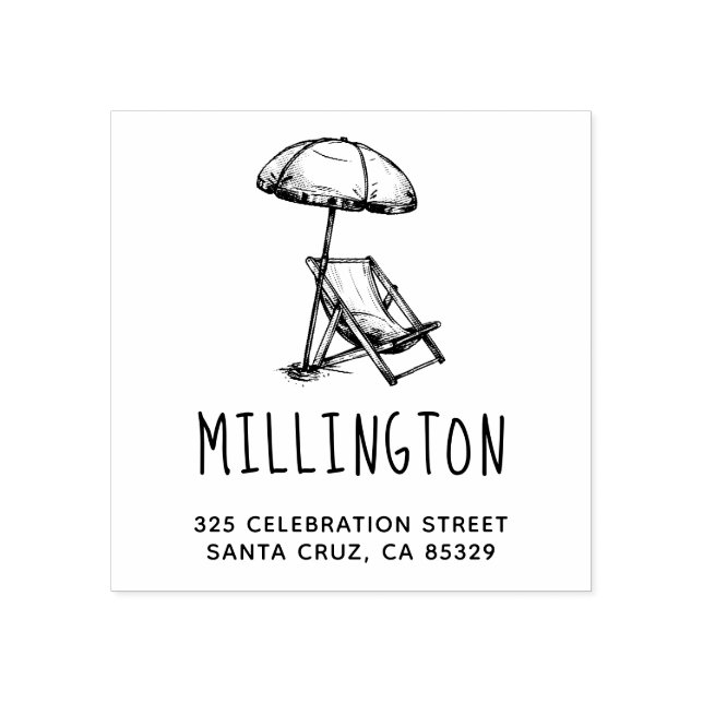 Vintage Beach Ordförande & Paraplla Returadress Stämpel (Tryck)