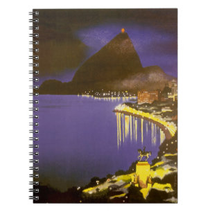 Vintage Beach på natten i Rio De Janeiro, Brasilie Anteckningsbok Med Spiral
