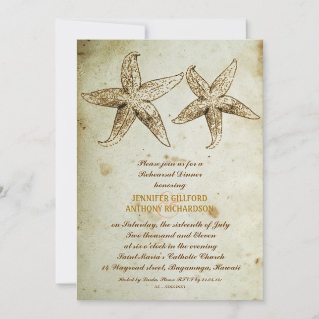 VINTAGE BEACH REHEARSAL DINNER INVITATIONER INBJUDNINGAR (Framsida)