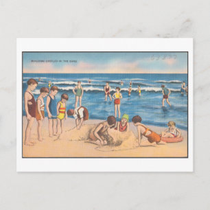 Vintage Beach Sand Vågar and Children Postcard Vykort