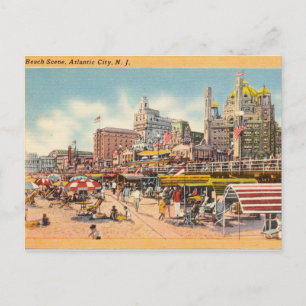 Vintage Beach Scene, Atlantic City, New jersey Vykort
