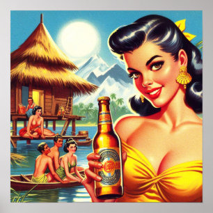 Vintage Beach Summer Girl Poster