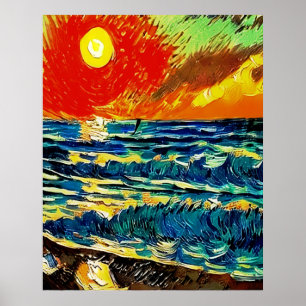 Vintage Beach Sunrise Abstrakt Illustration Poster