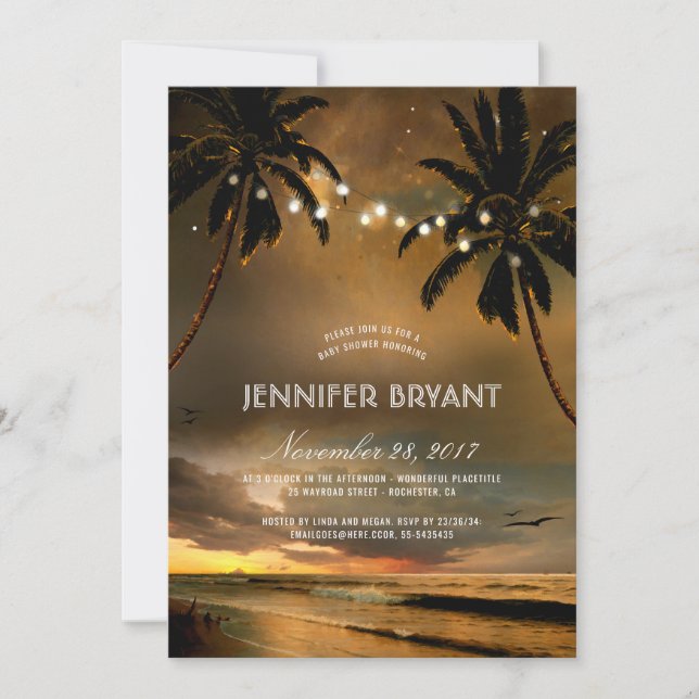 Vintage Beach Sunset Handflatan Ljus Baby Shower Inbjudningar (Framsida)