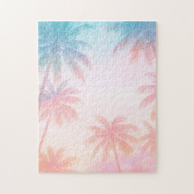 Vintage Beach Sunset Palm Trees Pastel             Pussel (Vertikal)
